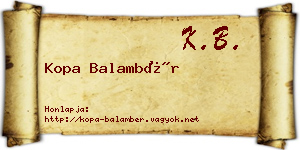 Kopa Balambér névjegykártya